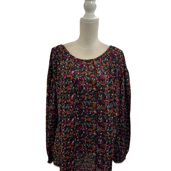Ava Viv Women’s Plus Multicolor Floral Top 1X Long Puff Sleeve Lightweight - Picture 2 of 9